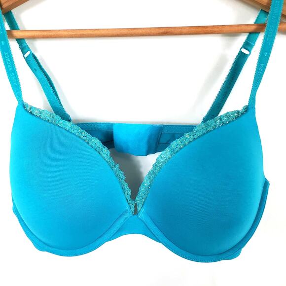 Victoria's Secret Blue Lace Trimmed Push-Up Underwire Bra Women's Size 36C - Picture 2 of 6